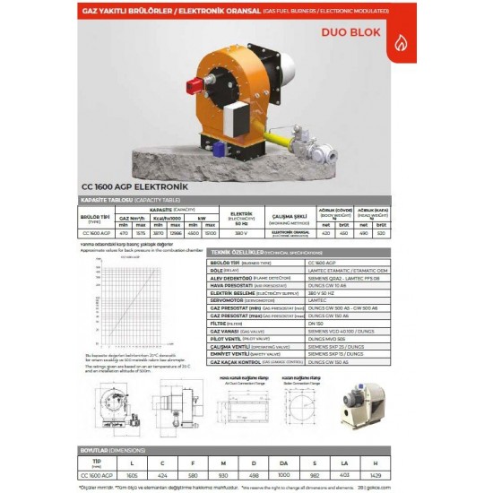 BRÜLÖR CC 1600 AGP ELK. ORS. DUOBLOK DOĞALGAZ 4500-15100 kW 300 mbar
