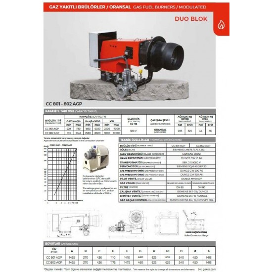 BRÜLÖR CC 802 AGP PNM. ORS. DUOBLOK DOĞALGAZ 3000-10000 kW 300 mbar
