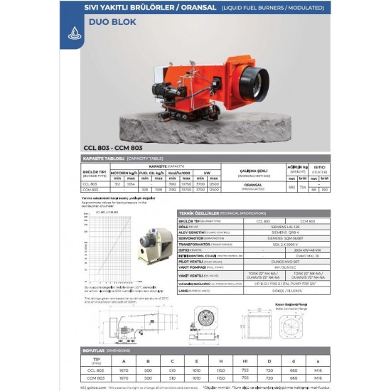 BRÜLÖR CCL 803 MEK. ORS. DUOBLOK MOTORİN 3700-12500