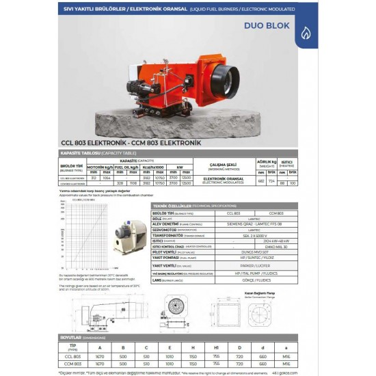 BRÜLÖR CCM 803 ELK. ORS. DUOBLOK FUEL OİL 3850-12900 kW