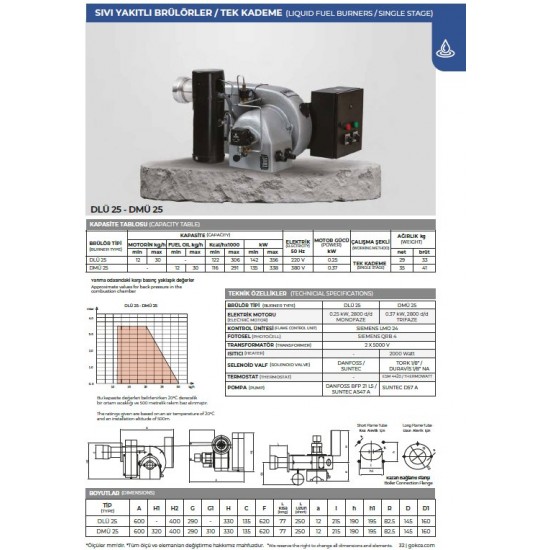 BRÜLÖR DMU 25 TEK KADEME MONOBLOK FUEL OİL 130-315 kW  