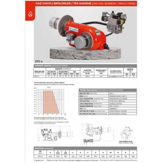 BRÜLÖR STGA TEK KADEME MONOBLOK DOĞALGAZ 50-85 kW 21 mbar